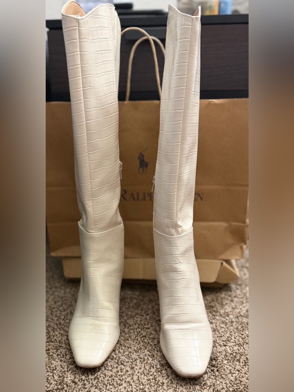 Express Croc-Embossed Knee-High Boot White US 7M